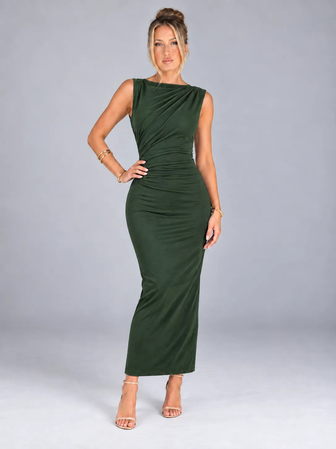 Emily - Black Ruched Sleeveless Maxi Dress