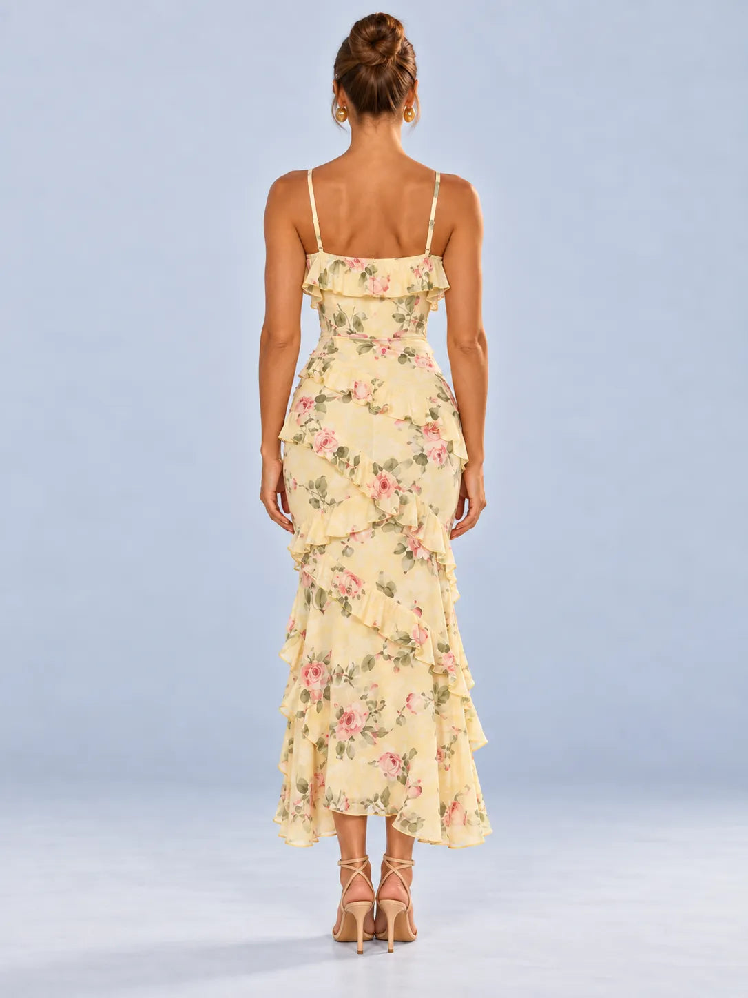 Anabelle - Yellow Floral Ruffle Maxi Dress