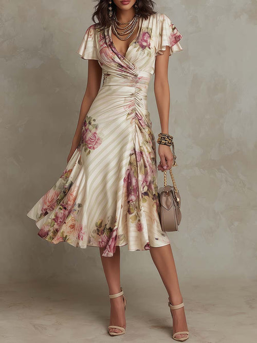 Alba - Robe Midi Florale Rétro Élégante