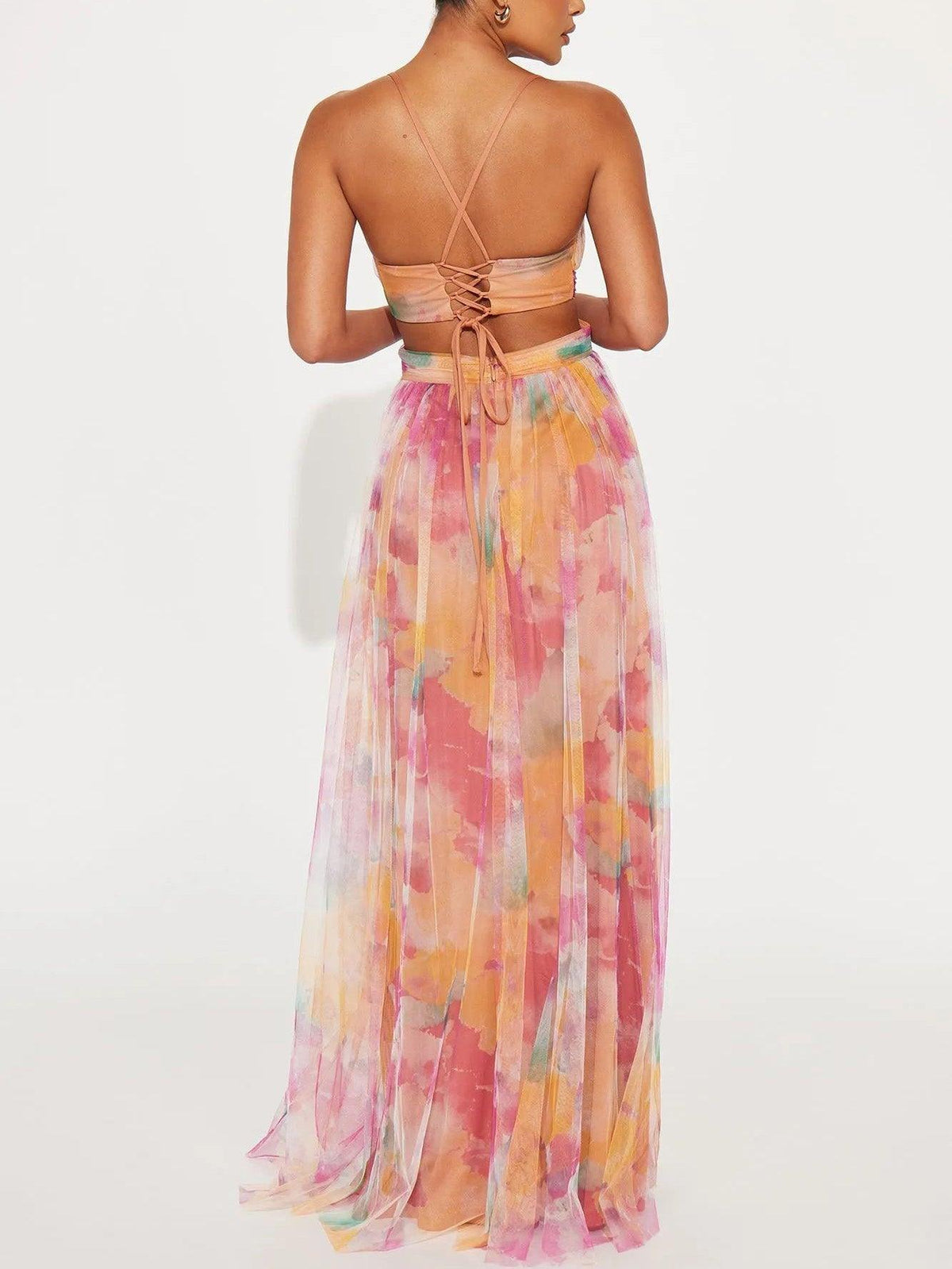 Painted Floral V-Neck A-Line Maxi Dress