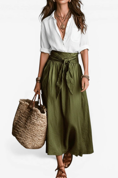 Ensemble Ariia™ – Jupe Midi Nœud Blanc cassé — Maison Dorée