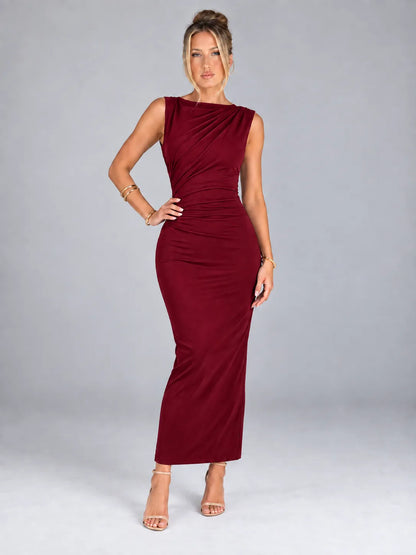 Emily - Black Ruched Sleeveless Maxi Dress