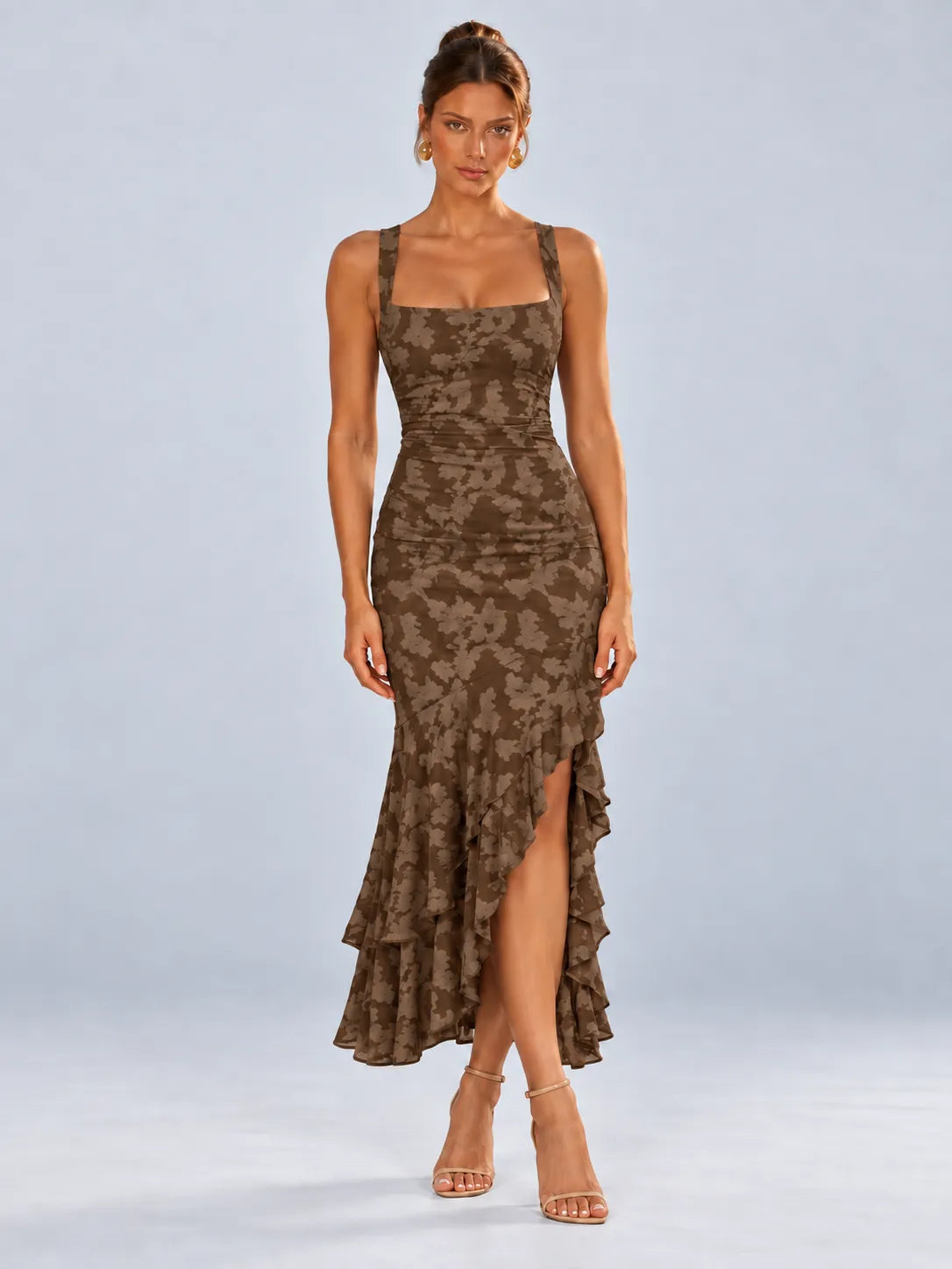 Grace - Wine Red Floral Ruffle Maxi Dress