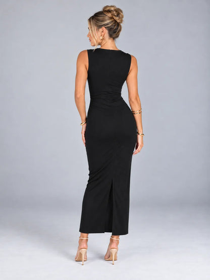 Emily - Black Ruched Sleeveless Maxi Dress