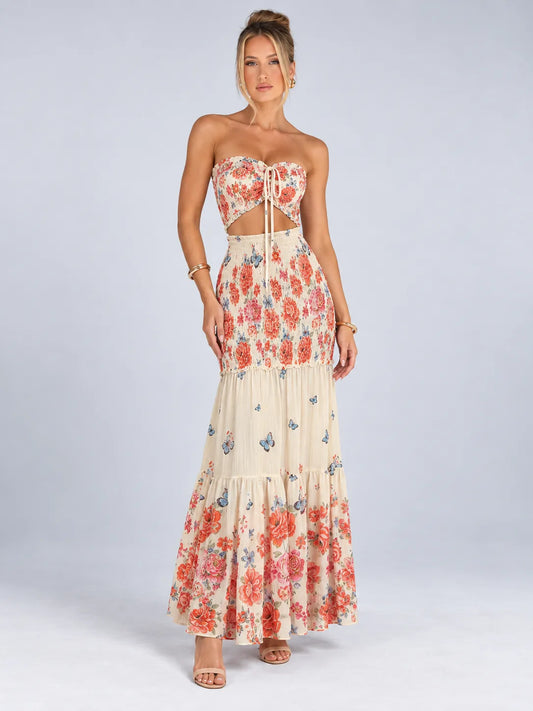 Olivia - Floral Cutout Maxi Dress