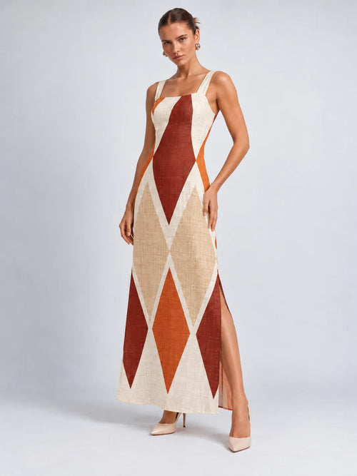 Jenny - Geometric Linen-Blend Maxi Dress