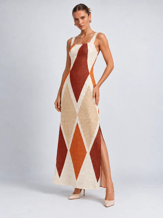 Jenny - Geometric Linen-Blend Maxi Dress