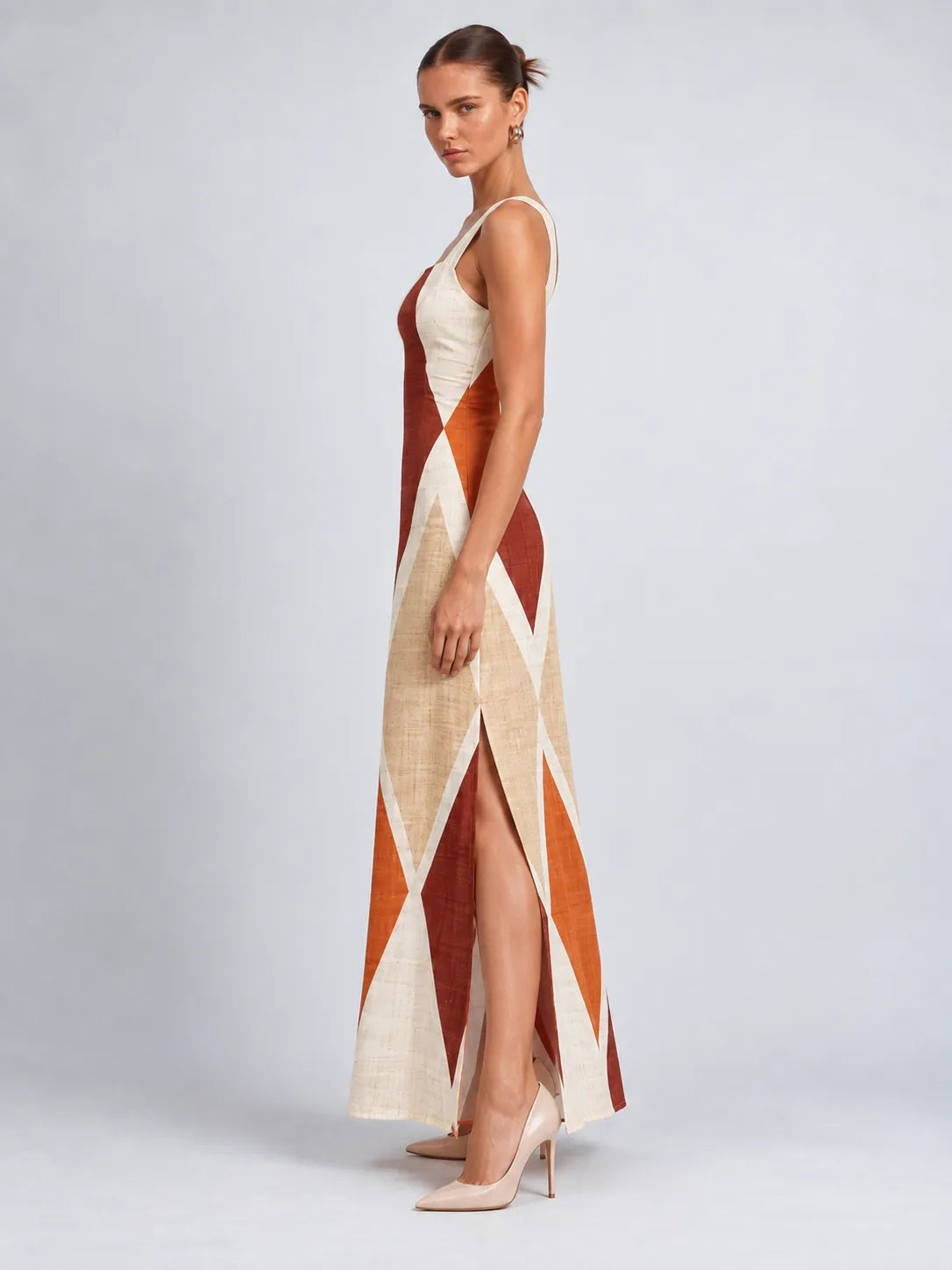 Jenny - Geometric Linen-Blend Maxi Dress