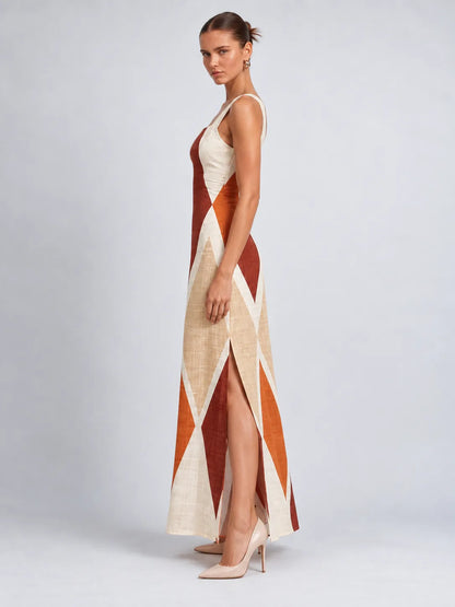 Jenny - Geometric Linen-Blend Maxi Dress