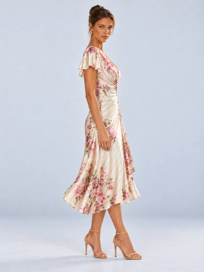 Mery - Ivory Floral Wrap Midi Dress