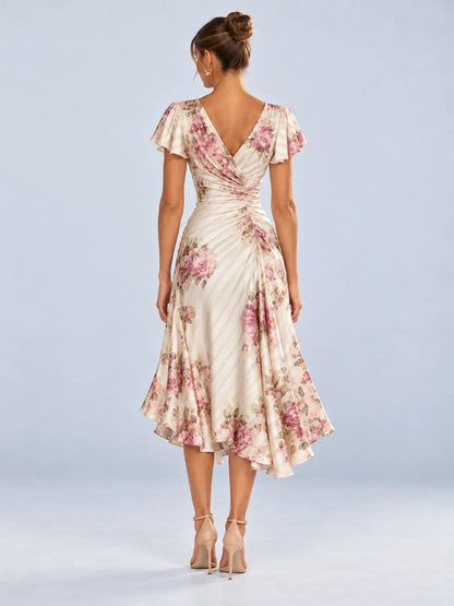 Mery - Ivory Floral Wrap Midi Dress