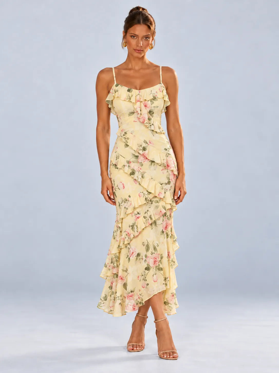 Anabelle - Yellow Floral Ruffle Maxi Dress