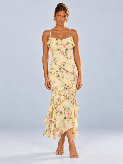 Anabelle - Yellow Floral Ruffle Maxi Dress