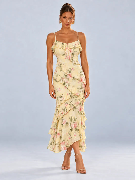 Anabelle - Yellow Floral Ruffle Maxi Dress