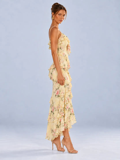 Anabelle - Yellow Floral Ruffle Maxi Dress