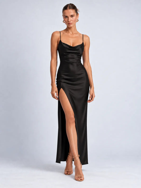 Mia - Satin Cowl Neck Slit Maxi Dress 2
