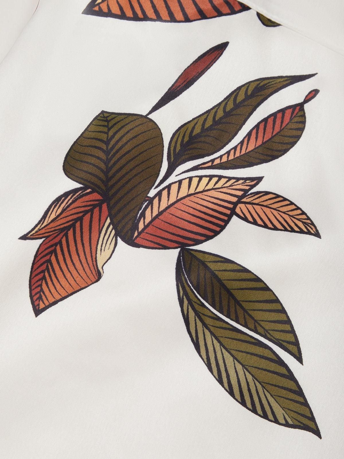 Leaf Print Satin Wrap Midi Dress