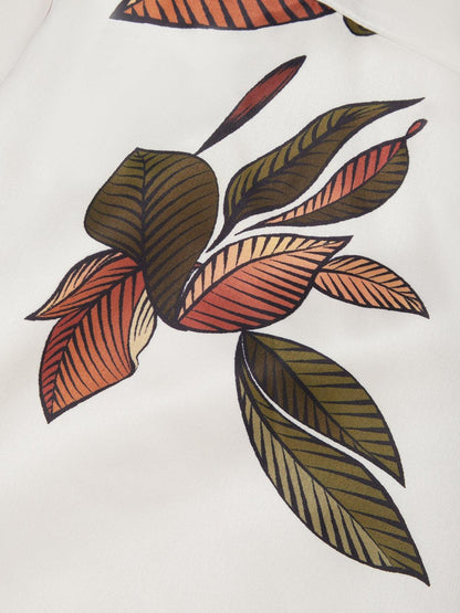 Leaf Print Satin Wrap Midi Dress